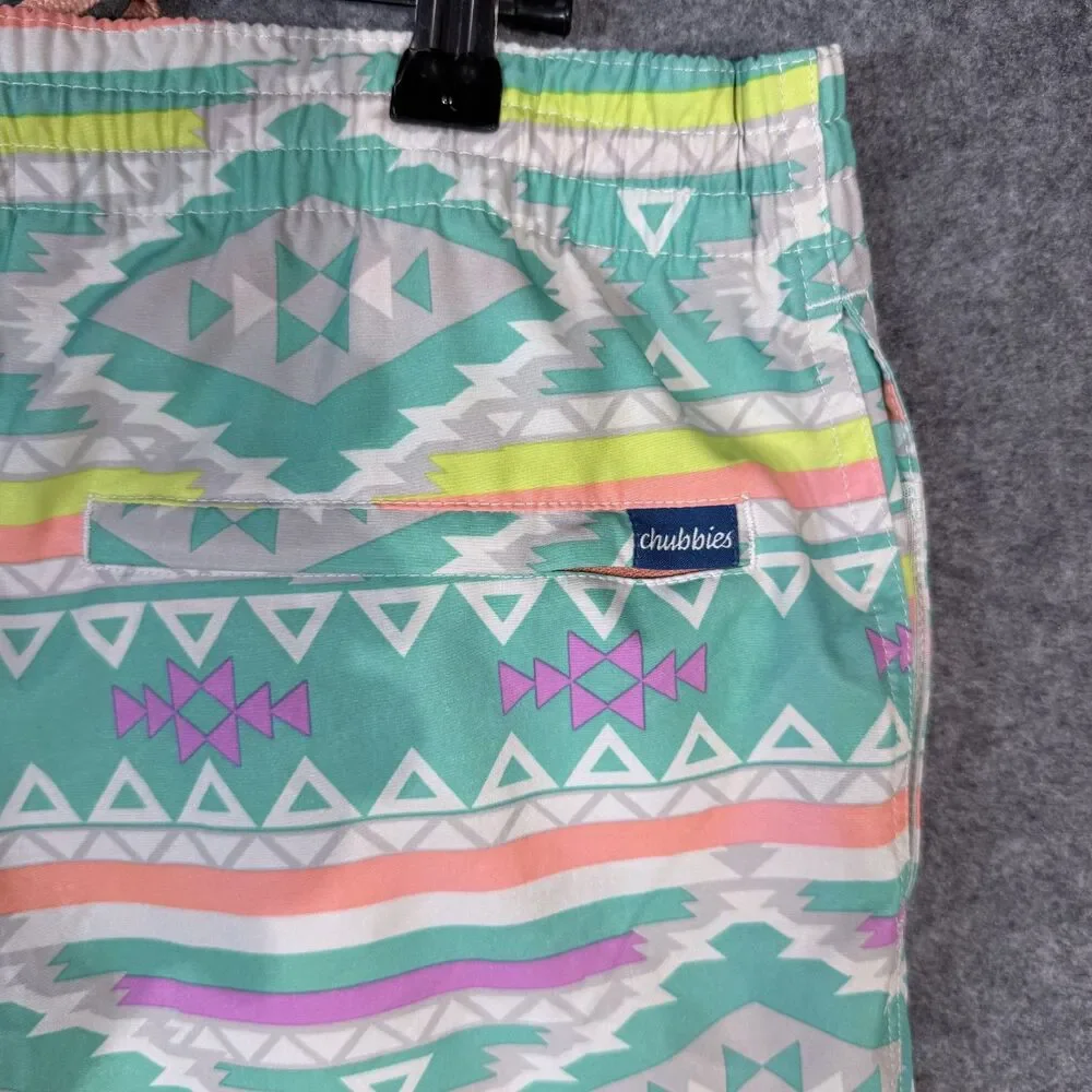 chubbie's Men's Aztec Neon Print Lined Swim‎ Trunks Size M